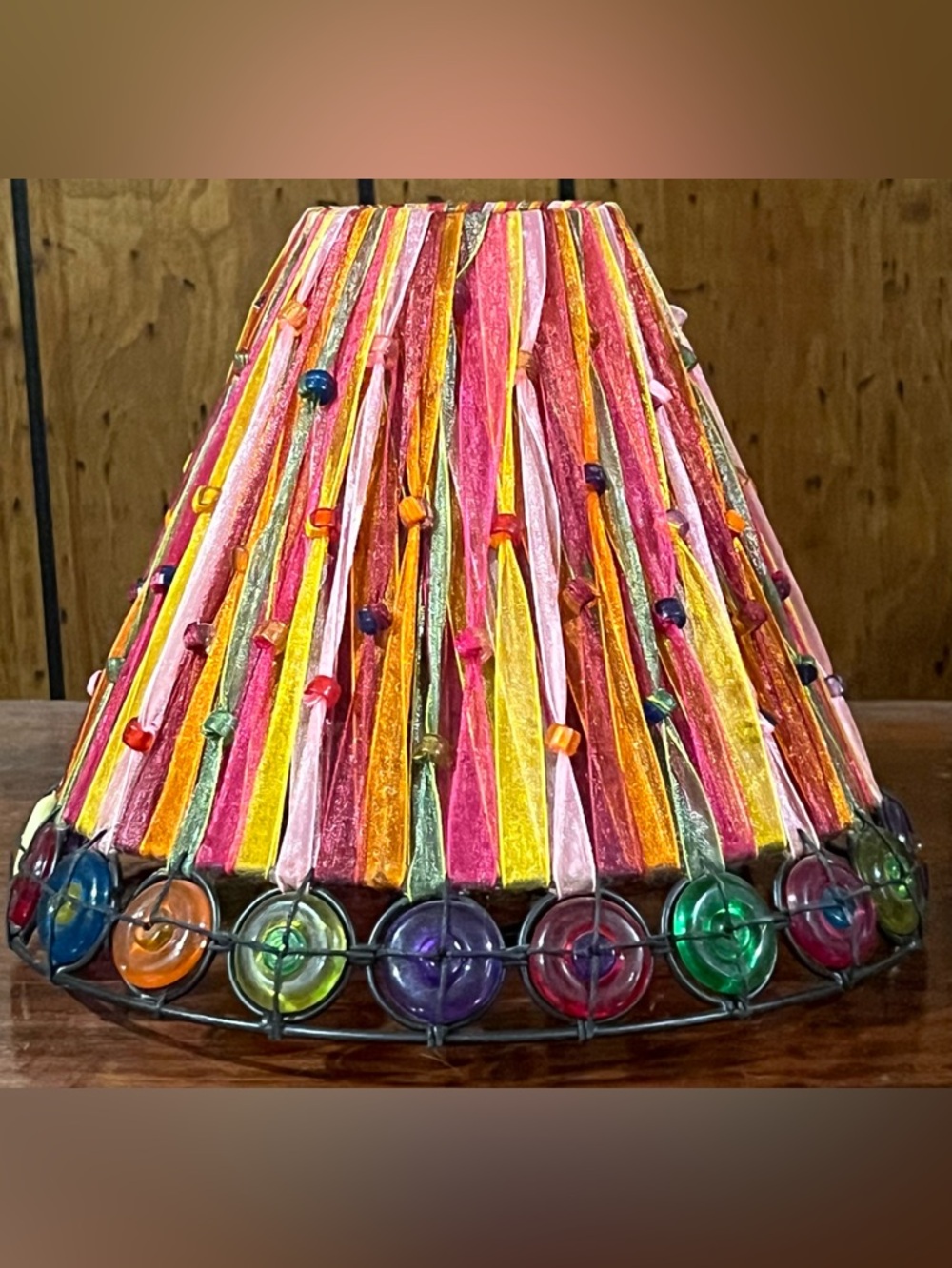 Vintage Multicolor Beaded Lamp Shade